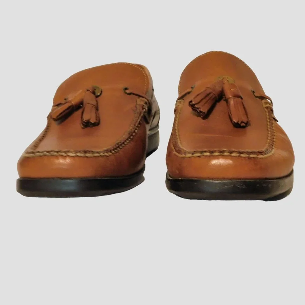 Bass Mens Tassel Loafers 10M Brown Leather Slip On Merino